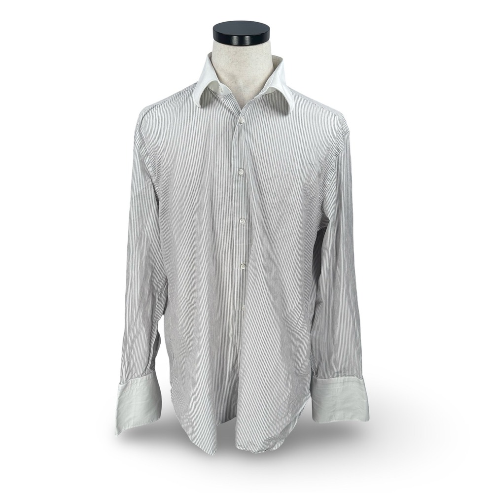 Luigi Borrelli Napoli Mens Striped Dress Shirt Contrast Collar French Cuff 16.5L